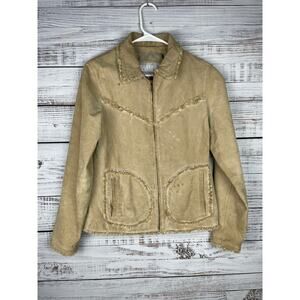 WILSONS LEATHER MAXIMA Womens jacket Tan Suede Medium Vintage Fringe Y2K Western
